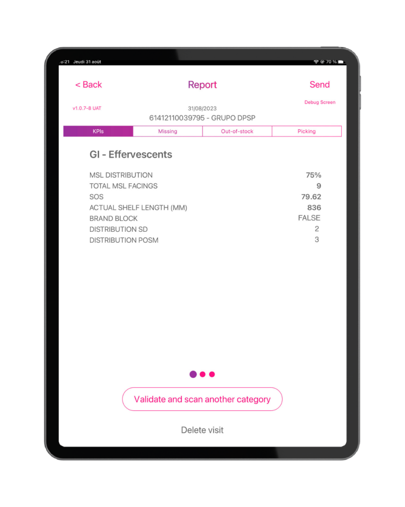 EasyPicky app showing data after a store visit
